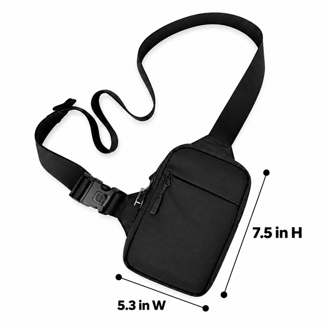 Schwarze Crossbody Bag 2.0 mit Maßangaben für Regular