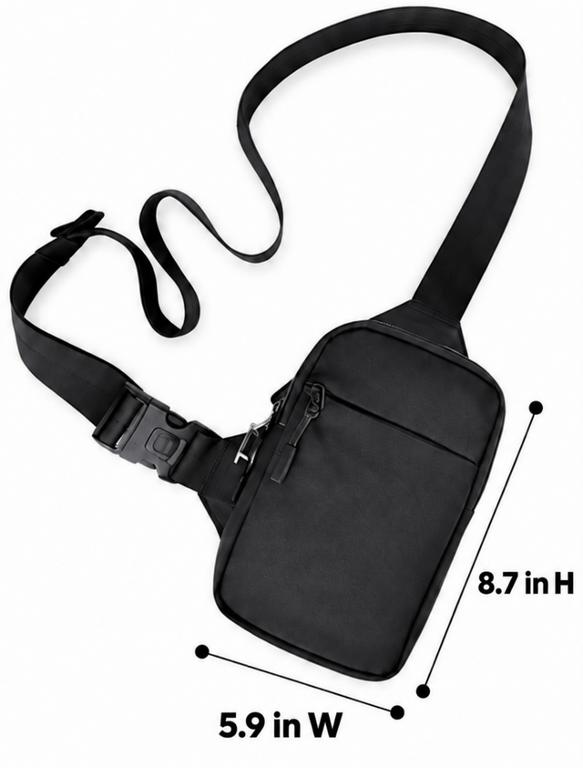 Schwarze Crossbody Bag 2.0 mit Maßangaben für Large