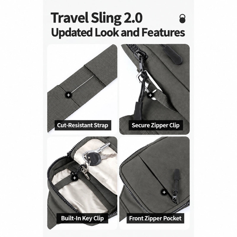 Crossbody Bag 2.0 Gray strap and zipper details