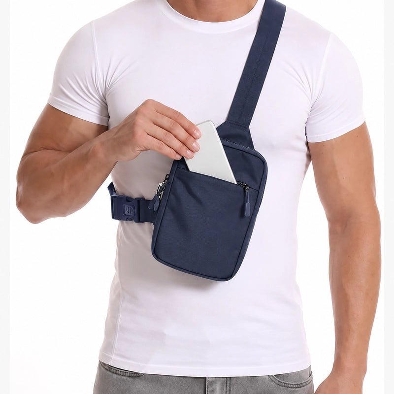 Crossbody Bag 2.0 Navy front lifestyle phone pocket